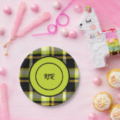 クラシックイエローブラックタータンチェック格子模様パーティー ペーパープレート (パーティー)