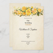 クラシックイエローローズヴィンテージ結婚式の招待状 招待状 (正面/裏面)