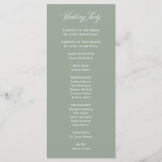 クラシックイタリアンエレガンスセージグリーン | ウェディング プログラム (裏面)