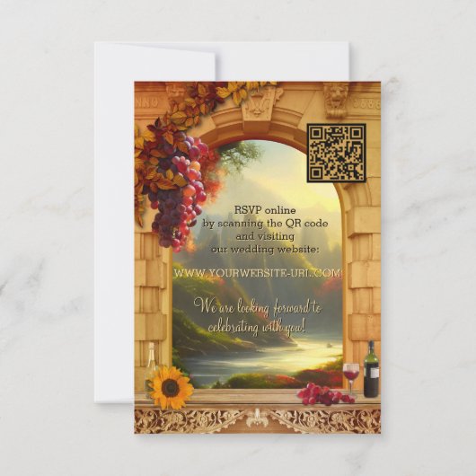 クラシックイタリアンワイナリーまたはワインボトルへの招待返信カード 出欠カード (裏面)