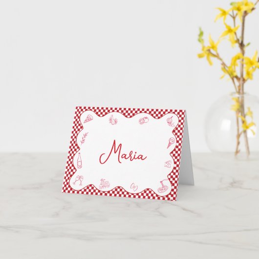 クラシックイタリアン名前をカスタムする市松模様に カード (黄色い花)