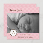 クラシックイニシャルベビーガール出産の告知 案内状 (正面/裏面)