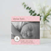 クラシックイニシャルベビーガール出産の告知 案内状 (スタンド正面)