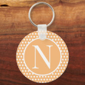 クラシックイニシャルレターライトオレンジ水玉模様 キーホルダー (正面)