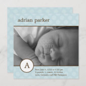 クラシックイニシャル男の赤ちゃん出産の告知 案内状 (正面/裏面)