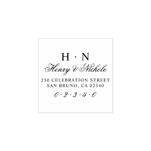 クラシックイニシャル結婚の名前と差出人住所 ラバースタンプ (インプリント)