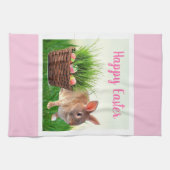 クラシックイースターバニーとホリデーバスケット/ピンク キッチンタオル (横)