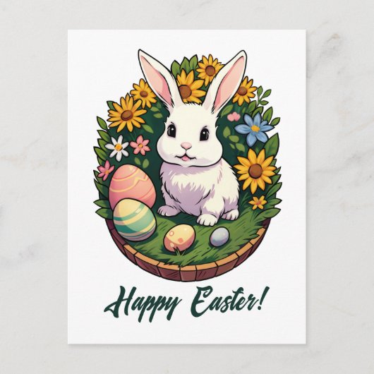 クラシックイースターバニーイラストレーション。ハッピーイースター! シーズンポストカード (正面)