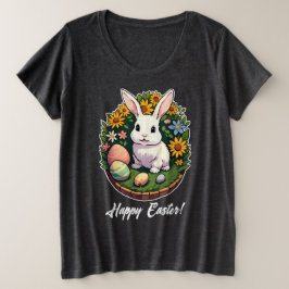 クラシックイースターバニーイラストレーション。ハッピーイースター! プラスサイズTシャツ