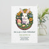 クラシックイースターバニーイラストレーション。ハッピーイースター! 招待状 (スタンド正面)