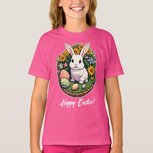 クラシックイースターバニーイラストレーション。ハッピーイースター! Tシャツ (正面)