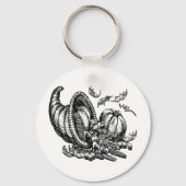 クラシックウィッカーコルヌコピア白黒イラストレーション キーホルダー (正面)