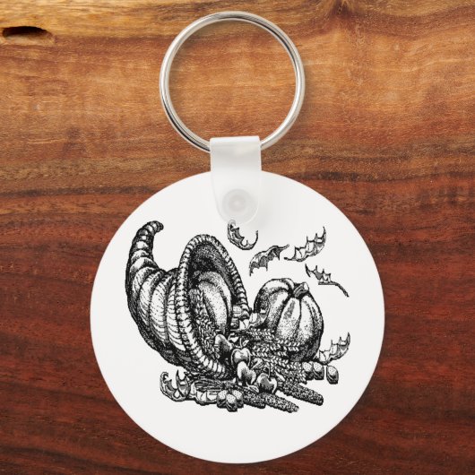 クラシックウィッカーコルヌコピア白黒イラストレーション キーホルダー (正面)