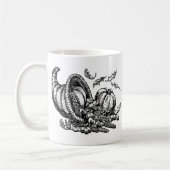 クラシックウィッカーコルヌコピア白黒イラストレーション コーヒーマグカップ (左)