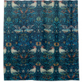 クラシックウィリアムモリスいちごレトロネイビーブルー シャワーカーテン (正面)