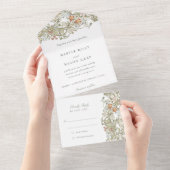 クラシックウィリアム・モリス・ティ遠くにアRSVP結婚の オールインワン招待状 (貼ってはがせる)