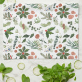 クラシックウィンターウッドランドウォーターカラーフォレストホリデイ キッチンタオル (折り畳み)