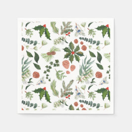 クラシックウィンターウッドランドウォーターカラーフォレストホリデイ スタンダードカクテルナプキン