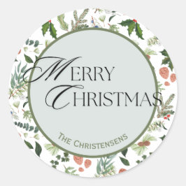 クラシックウィンターウッドランドウォーターカラーフォレストホリデイ ラウンドシール