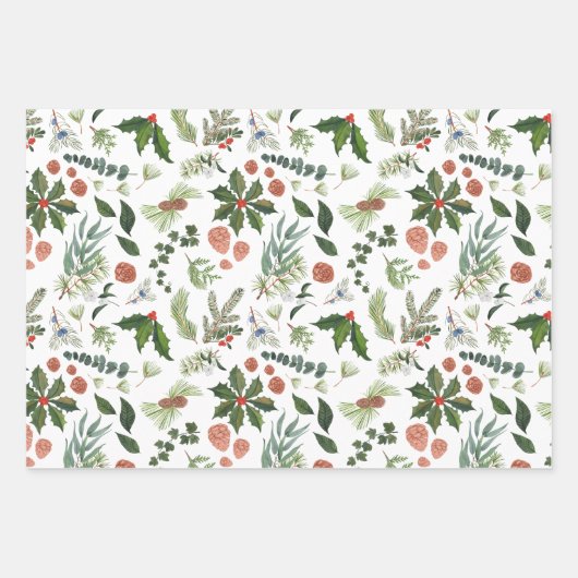 クラシックウィンターウッドランドウォーターカラーフォレストホリデイ ラッピングペーパーシート (正面)