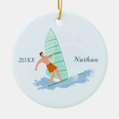 クラシックウィンドサーフィンブルネットサーファー名&年 セラミックオーナメント (正面)