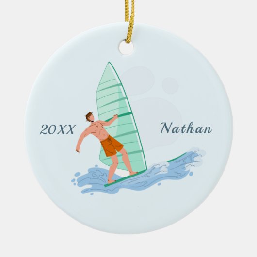 クラシックウィンドサーフィンブルネットサーファー名&年 セラミックオーナメント (正面)