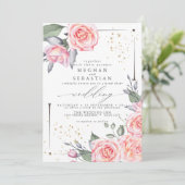 クラシックウェディング エレガント ウォーターカラー ピンクのバラ 招待状 (スタンド正面)