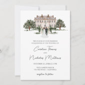 クラシックウォーターカラーイングリッシュマナーハウス結婚ズ 招待状 (正面)