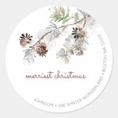 クラシックウォーターカラーグリーンリーパイン差出人住所 ラウンドシール (正面)