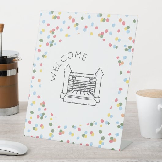 クラシックウォーターカラードットバウンスハウスウェルカムサイン 台座サイン (インサイチュ)