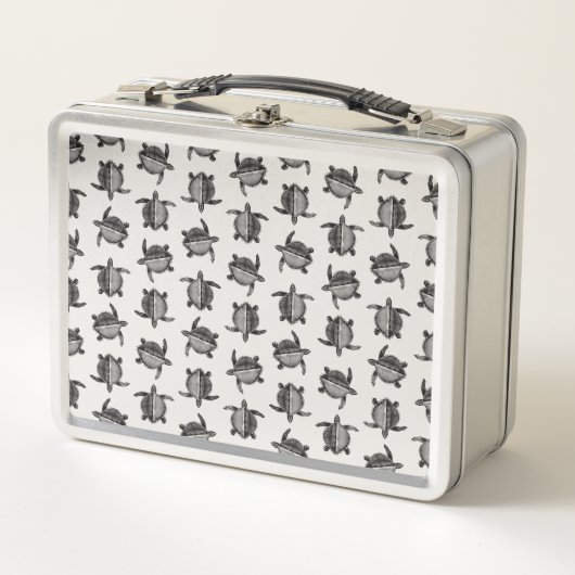 クラシックウミガメプリントカスタム背景色 メタルランチボックス (正面)