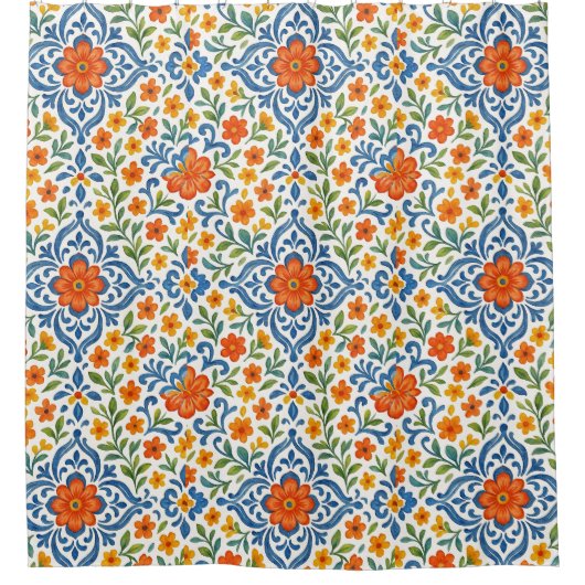 クラシックエスニック地中海のフローラアートパターン シャワーカーテン (正面)