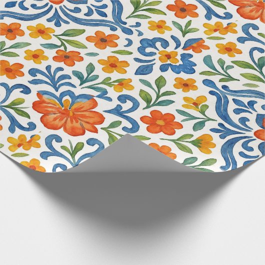 クラシックエスニック地中海のフローラアートパターン ラッピングペーパー (角)