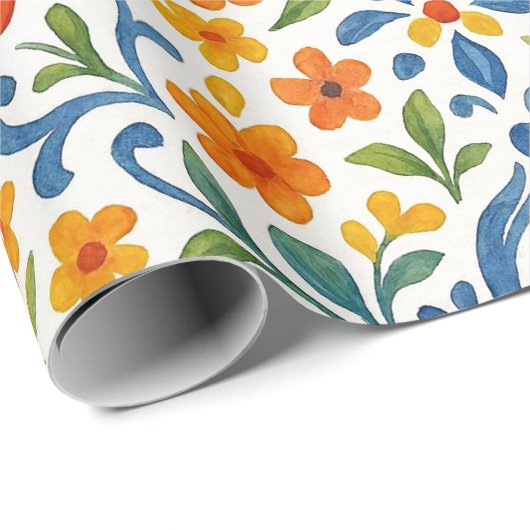 クラシックエスニック地中海のフローラアートパターン ラッピングペーパー (ロールコーナー)