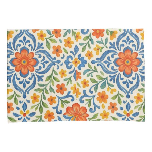 クラシックエスニック地中海のフローラアートパターン 枕カバー (正面右)