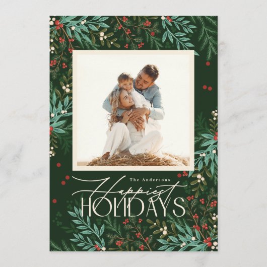 クラシックエメラルドグリーンエレガントフォトクリスマス シーズンカード (正面)