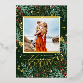 クラシックエメラルドグリーンエレガントフォトクリスマス 箔シーズンカード (正面)
