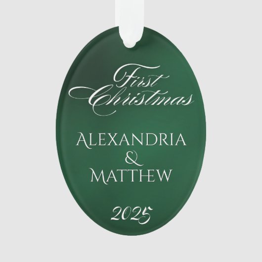 クラシックエメラルドグリーンカップル初めてのクリスマス オーナメント (正面)