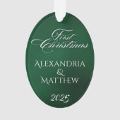 クラシックエメラルドグリーンカップル初めてのクリスマス オーナメント (裏面)