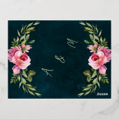 クラシックエメラルドグリーンダークムーディ結婚ーズ 箔招待状ポストカード (裏面)