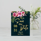 クラシックエメラルドグリーンダークムーディ結婚ーズ 箔招待状ポストカード (立ち正面)