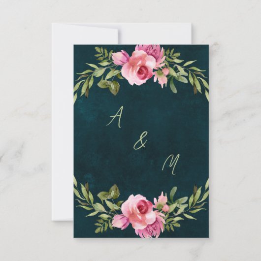 クラシックエメラルドグリーンフローラダークムーディ結婚ーズ サンキューカード (裏面)