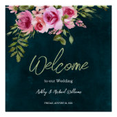 クラシックエメラルドグリーンフローラダークムーディ結婚ーズ ポスター (正面)