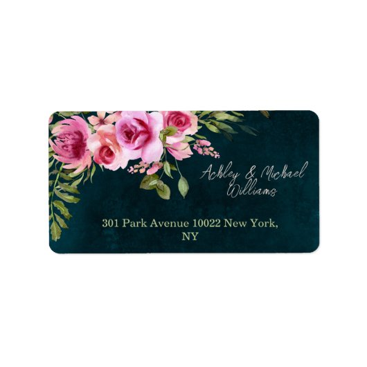 クラシックエメラルドグリーンフローラダークムーディ結婚ーズ ラベル (正面)