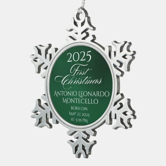 クラシックエメラルドグリーン生まれたばかりの誕生詳細 スノーフレークピューターオーナメント (右)