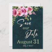 クラシックエメラルドグリーン バーガンディ ダーク ムーディー ウェディング セーブザデート (正面)