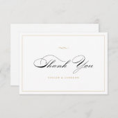 クラシックエレガンススクリプトブラックと金ゴールドシンプル サンキューカード (正面/裏面)