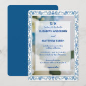 クラシックエレガンススクリプトモノグラム結婚フラワーズ 招待状 (正面/裏面)