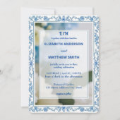 クラシックエレガンススクリプトモノグラム結婚フラワーズ 招待状 (正面)