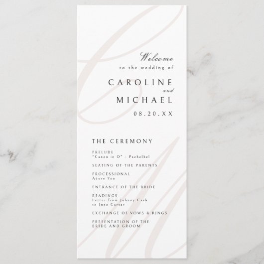 クラシックエレガンススクリプトモノグラム結婚式 プログラム (正面)